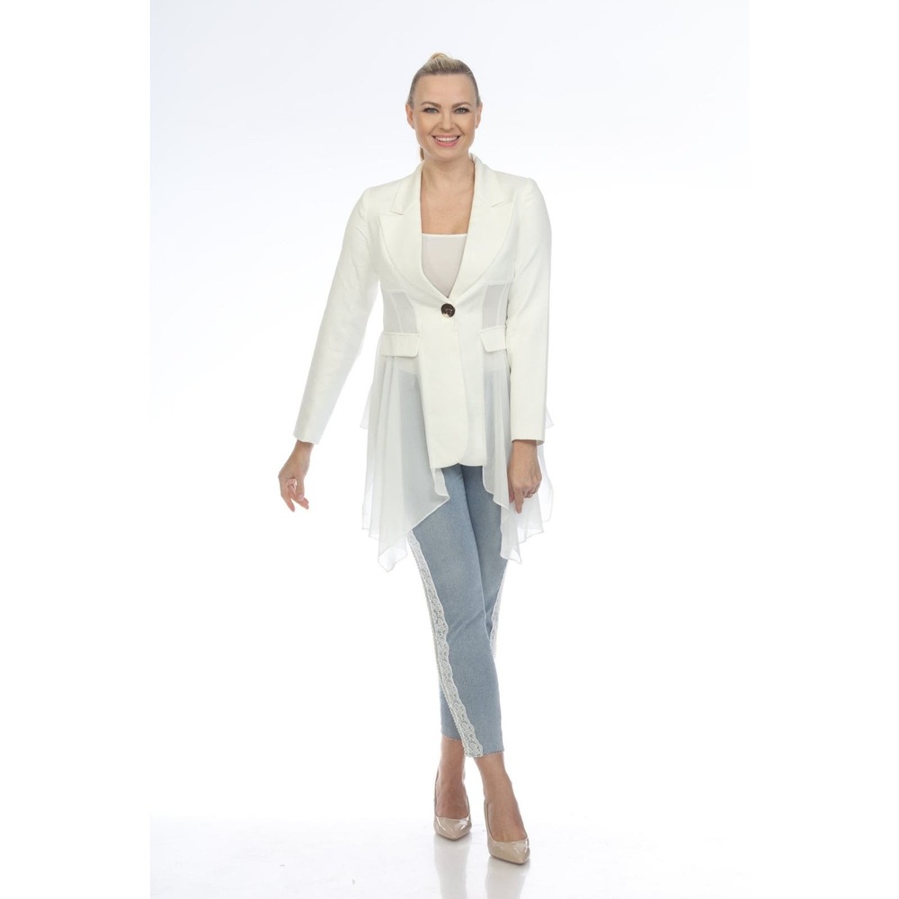 Women's White Blazer Size L AZI Jeans Sheer Dressy Evening Outfit NWT